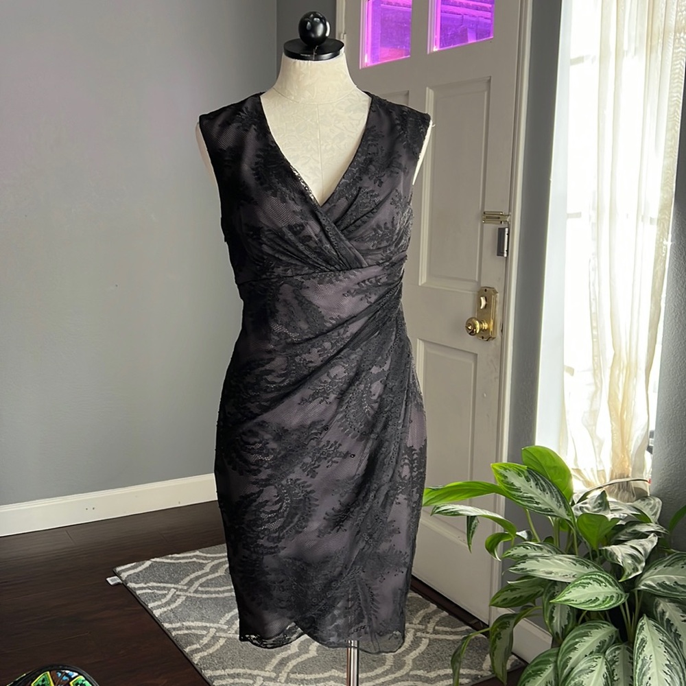 Chequer Black Lace Tulip Hem Dress